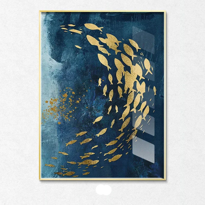 Blå Gyldne Fugler og Sommerfugler Veggkunst Fina Kunst Lærredtrykk Lykkebringende Abstrakte Bilder For Stue Soverom Hotellrom Kunst Dekor | Skanto
