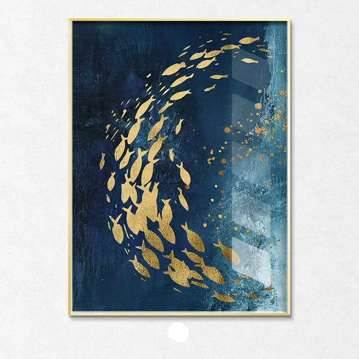 Blå Gyldne Fugler og Sommerfugler Veggkunst Fina Kunst Lærredtrykk Lykkebringende Abstrakte Bilder For Stue Soverom Hotellrom Kunst Dekor | Skanto