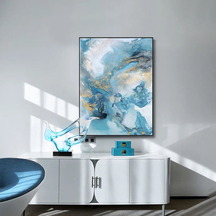 Blå Gylden Marmor Trykk Abstrakt Veggkunst Fin Kunst Lerretsutskrifter Bilder For Stue Spisestue Hotellerom Soverom Kunst Dekor | Skanto