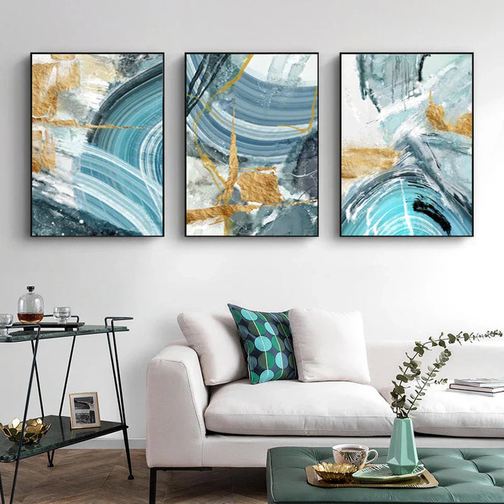 Blått Gold Nordisk Marmor Trykk Abstrakt Veggkunst Fin Kunst Lerretstrykk Bilder For Stue Soverom Kontor Dekor | Skanto