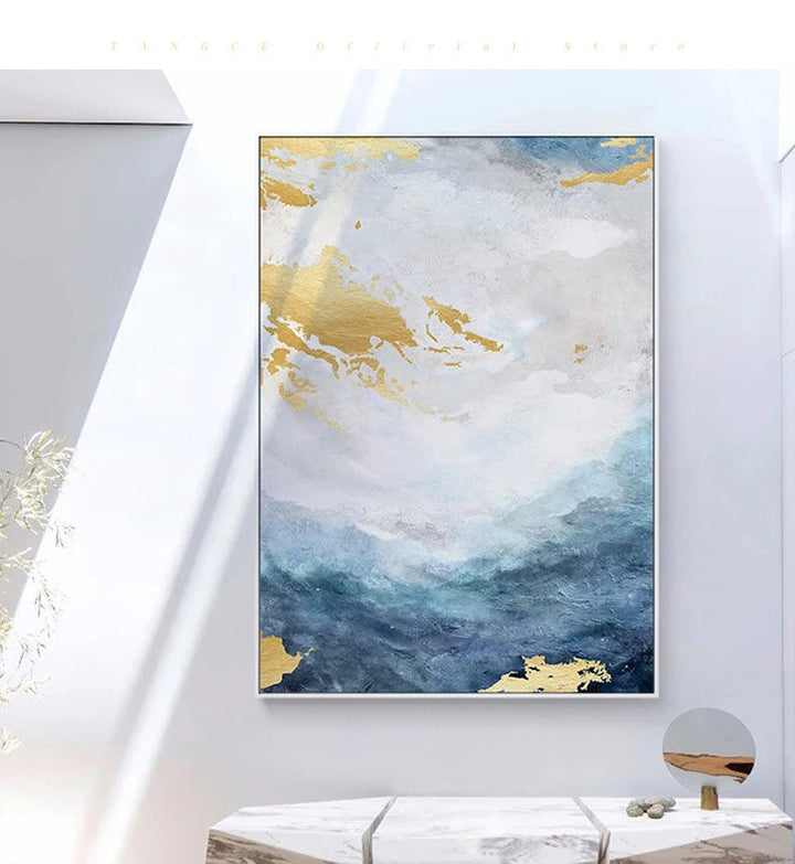 Blå Gull Havspray Kystabstrakt Veggkunst Fin Kunst Lerretstrykk Marmor Bilder For Stue Spisestue Kunst For Moderne Interiører | Skanto