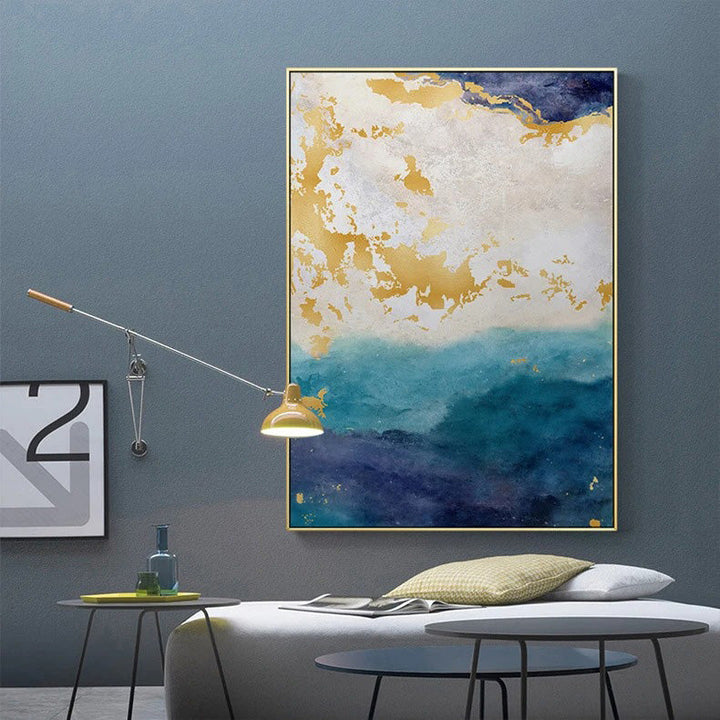 Blå Gull Havspray Kystabstrakt Veggkunst Fin Kunst Lerretstrykk Marmor Bilder For Stue Spisestue Kunst For Moderne Interiører | Skanto
