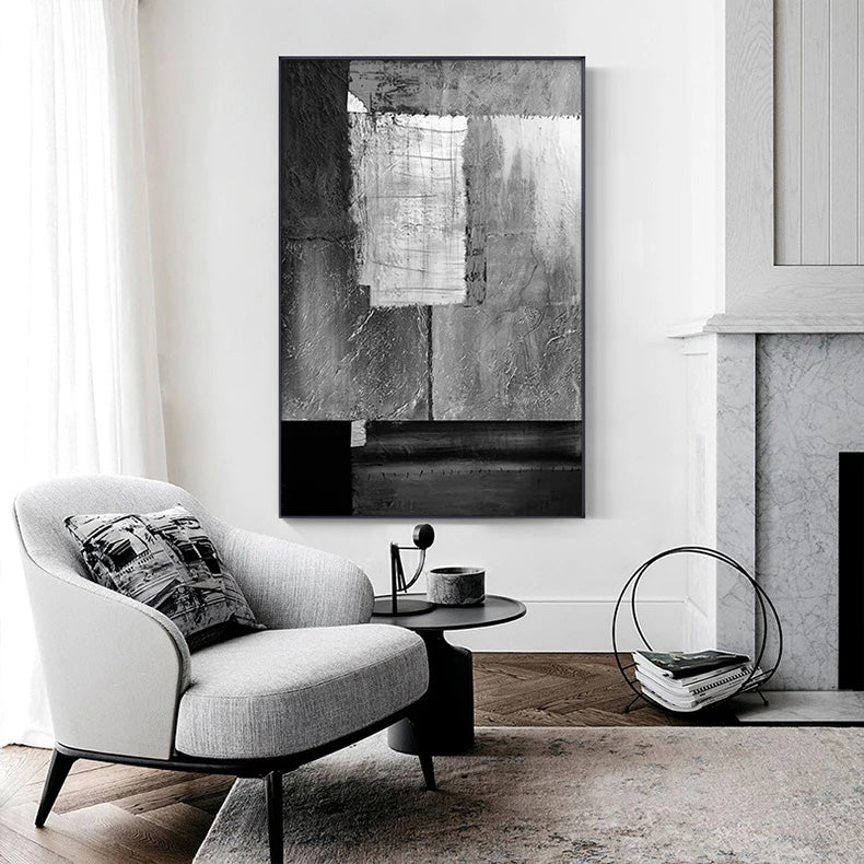 Blå-grå industri abstrakt veggkunst fine kunst lerrettrykk moderne kunst for moderne stue spisestue hjemme-kontor foyer kunst dekor | Skanto