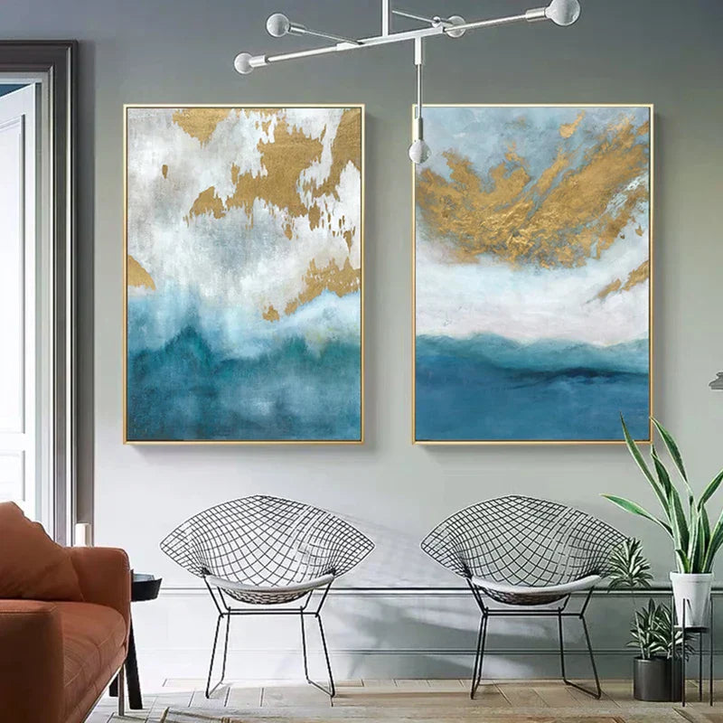 Blått Hav Gyldne Sand Veggkunst Fine Art Lerretsutskrift Nordisk abstrakt Bilder for moderne Leilighet Stue Soverom Entreen Kunst Dekor | Skanto