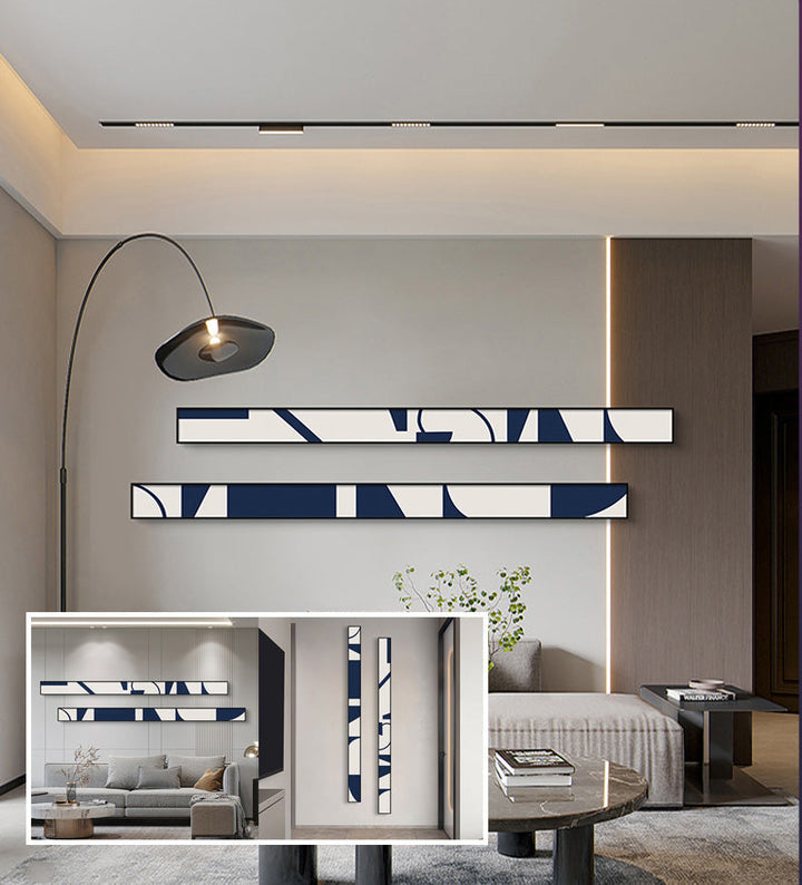 Creative Abstract Blue White Slim Format Wall Art Fine Art Canvas Prints Tall Narrow Wide Format Pictures For Living Room Foyer Stair Wall Decor | Skanto