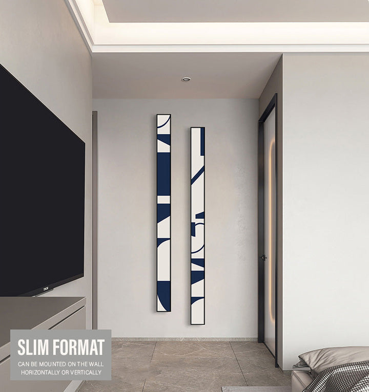 Creative Abstract Blue White Slim Format Wall Art Fine Art Canvas Prints Tall Narrow Wide Format Pictures For Living Room Foyer Stair Wall Decor | Skanto
