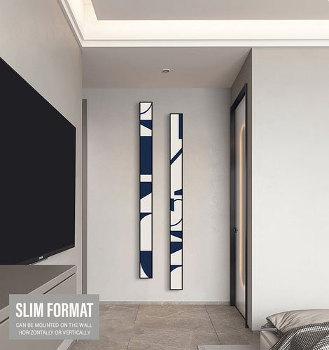 Creative Abstract Blue White Slim Format Wall Art Fine Art Canvas Prints Tall Narrow Wide Format Pictures For Living Room Foyer Stair Wall Decor | Skanto