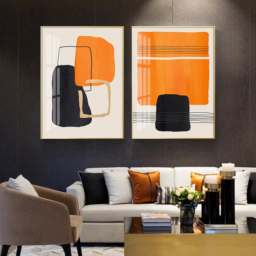 Fet oransje beige svart mosaikk abstrakt veggkunst Fine Art lerretutskrifter bilder for moderne stuekunst for moderne interiører | Skanto