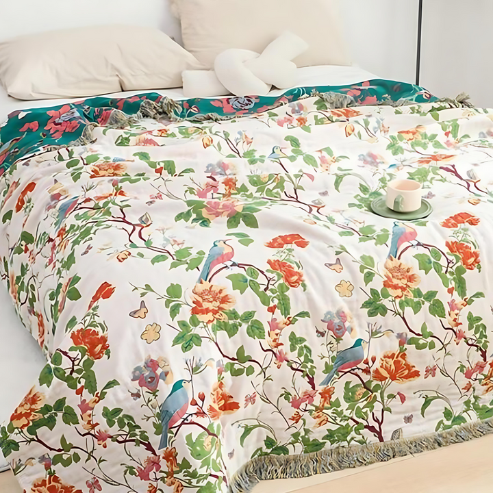 Skanto | Botanic Bluebird Reversibel Bomullspledd