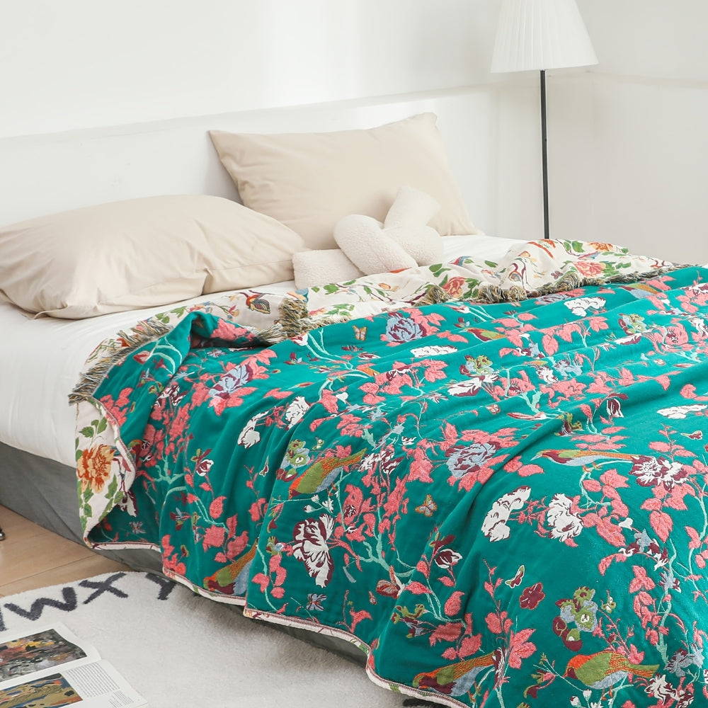 Skanto | Botanic Bluebird Reversibel Bomullspledd