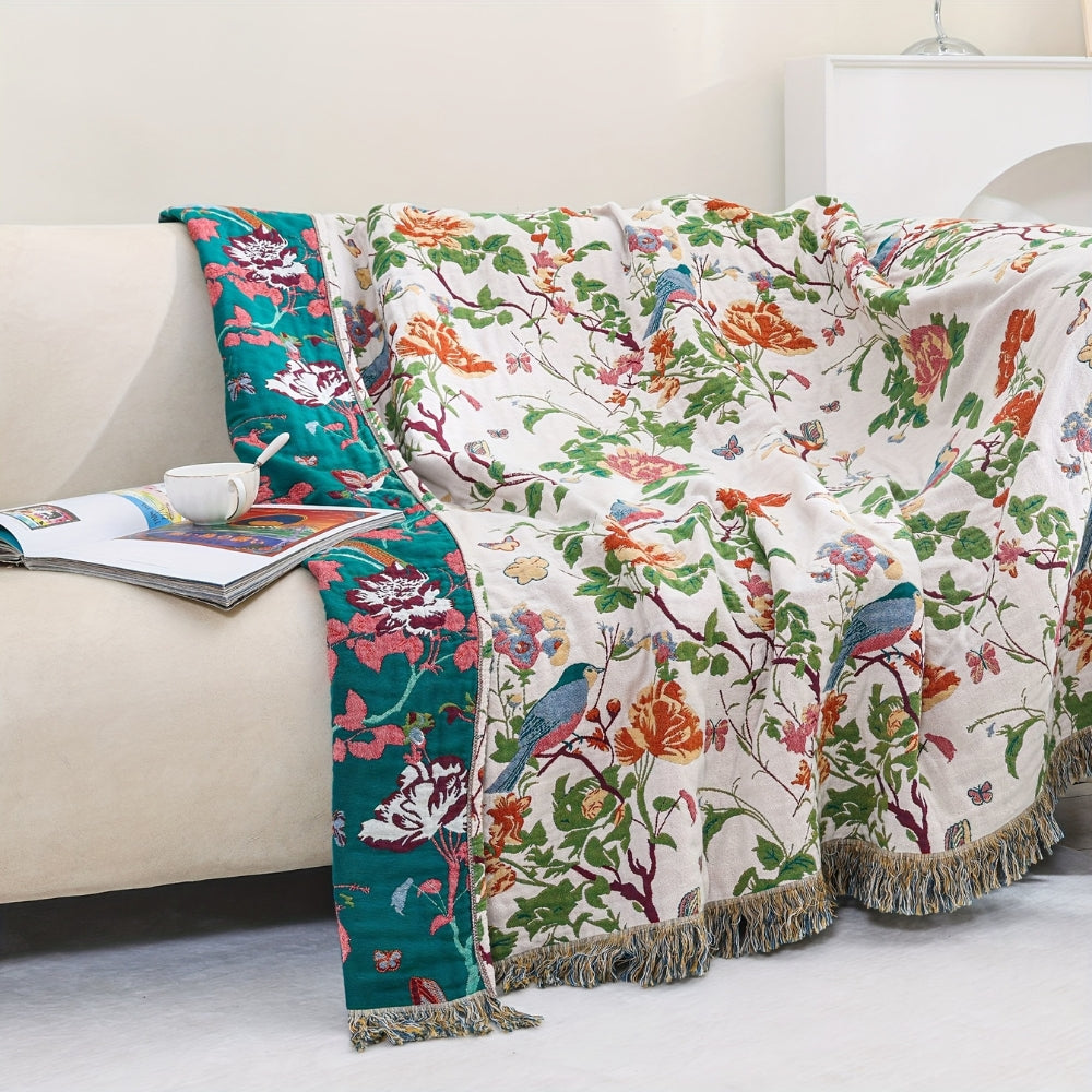 Skanto | Botanic Bluebird Reversibel Bomullspledd