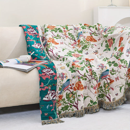 Skanto | Botanic Bluebird Reversibel Bomullspledd