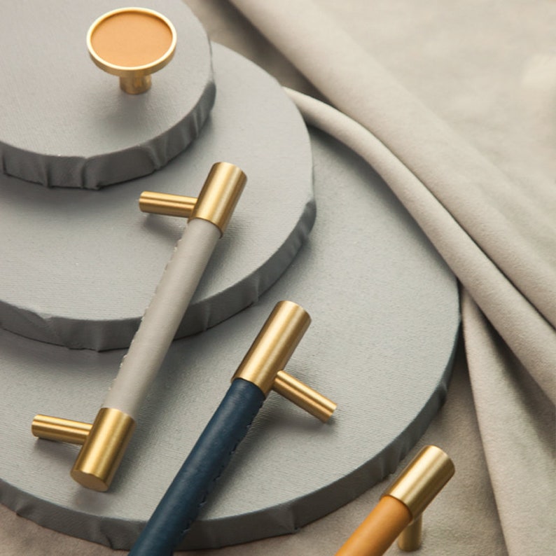 Norvo | Messing Solid Lær Håndlagde Kabinett Håndtak Skuffinnsatser