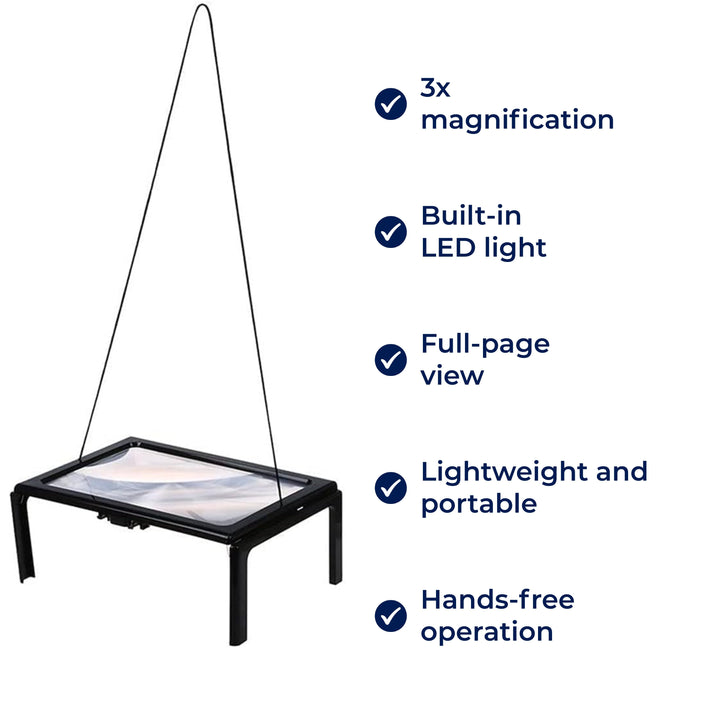 BrightView | 3x Side-forstørrelsesglass med LED-lys – Full sidevisning – Lett og hender-fri – Ideell for eldre og brukere med nedsatt syn Skanto