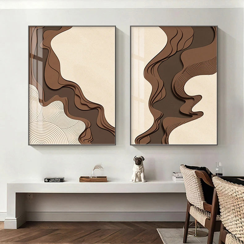 Braun Beige Abstrakte Flytende Konturer Minimalistisk Veggkunst Fine Art Lerrettrykk Bilder For Moderne Leiligheter Stue Kunst For Samtids Interiør | Skanto