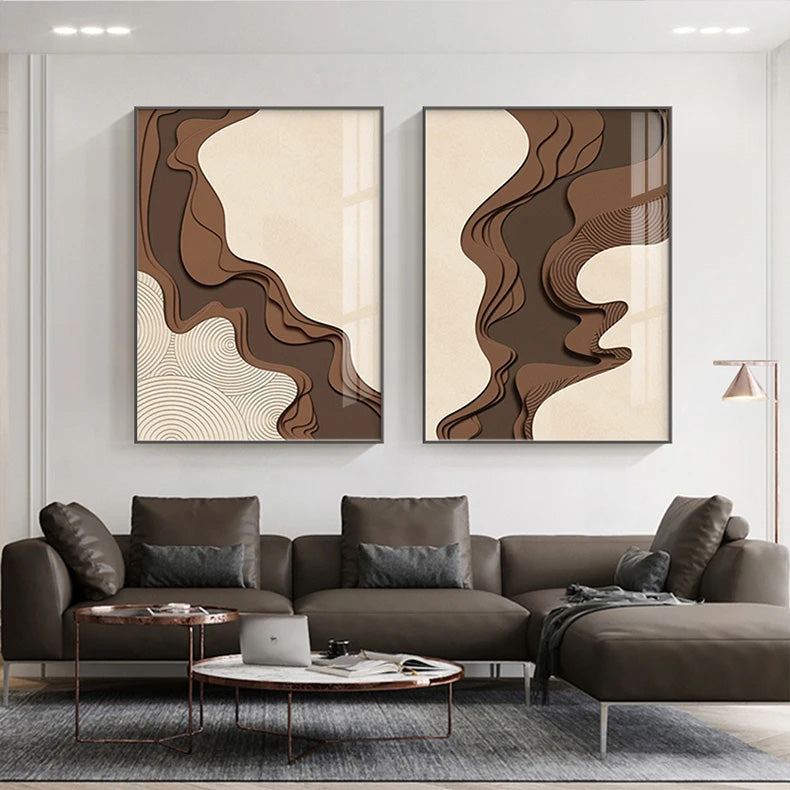 Braun Beige Abstrakte Flytende Konturer Minimalistisk Veggkunst Fine Art Lerrettrykk Bilder For Moderne Leiligheter Stue Kunst For Samtids Interiør | Skanto