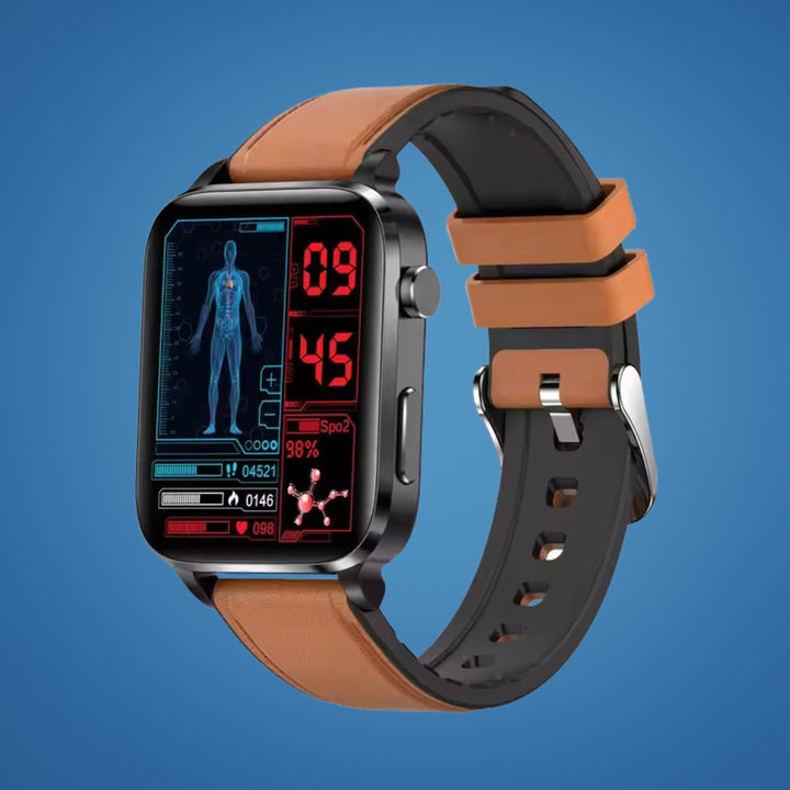 GlucoWell | Ikke-invasiv diabetes-smartklokke – blodsukkermonitor – HD-display – smertefri glukose-sporing for voksne Skanto