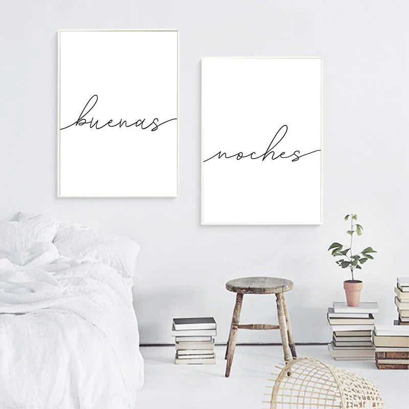 God natt Gute Nacht Spanske sitater Post Enkelt Svart Hvit sitater Veggkunst Fin kunstlerdukker Minimalistiske Nordiske bilder For Soverommet | Skanto