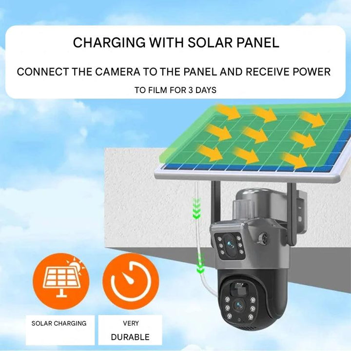 DualGuard Solar 4K – Trådløs 4K sikkerhetskamera med solcellepanel og 4G | Skanto