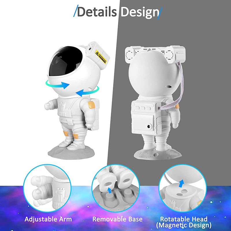 Stjernedryss-LED-projektor – Astronautlampe med 360° roterbart hode og fjernkontroll for soverom og stue