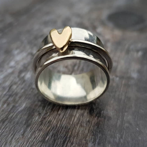 Sjarmerende Vintage Sølvring med Gyldent Hjerte - Auryn Kolleksjon Skanto