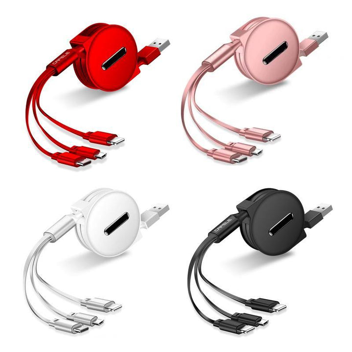 Skanto | 3-1 Uttrekkbar ladekabel for IOS, Micro og Type-c