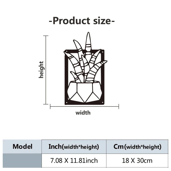 Kaktus Pottet Plante Svart Metallbord Veggkunst 3D Skulptur Jernhåndverk Nordisk Veggdekorasjon For Stue Spisestue Kreativ Boliginnredning | Skanto
