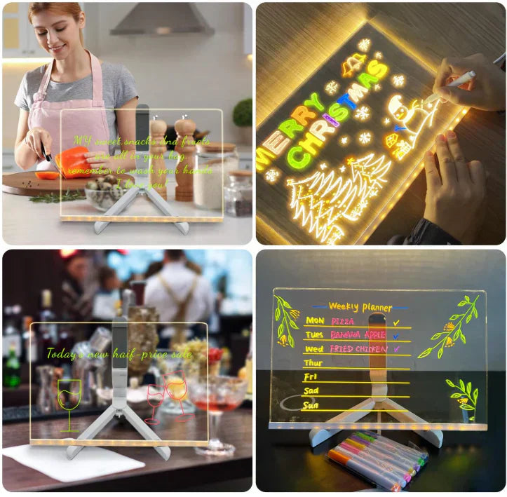 Skanto | IllumiWrite LED Skiltbrett – Gjenbrukbart Lysbrett for Kreative Sinn