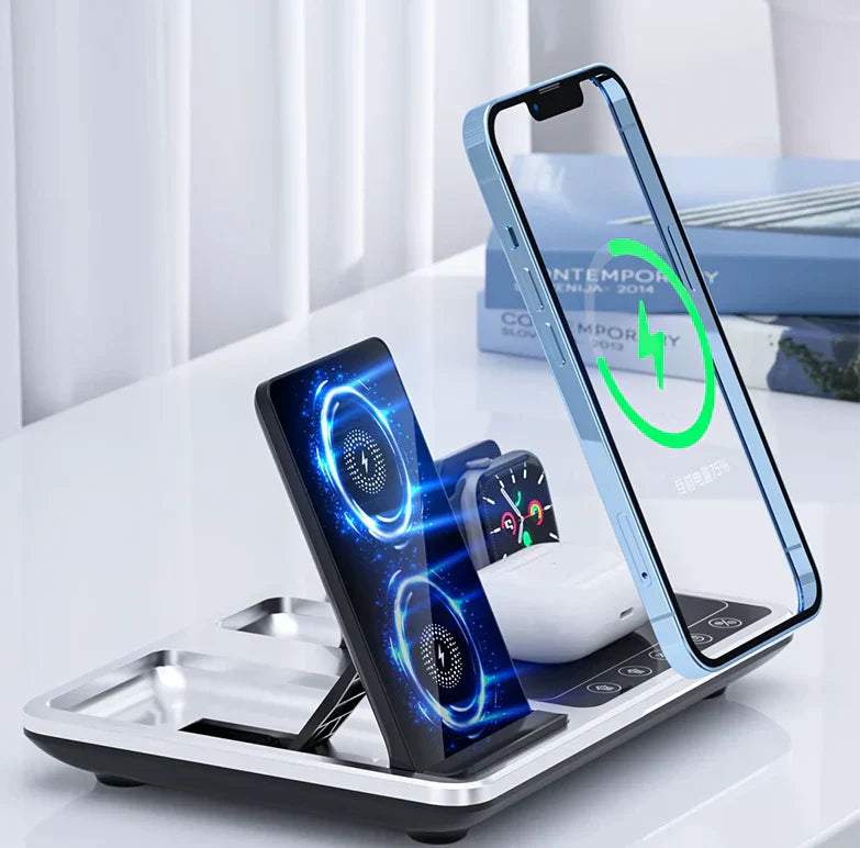 Skanto | EasyCharge - 4-i-1 Trådløs Laderstasjon for iPhone, Apple Watch og AirPods - Rask og Effektiv Lader