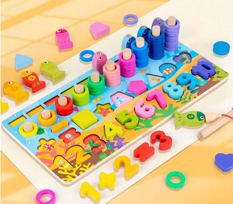 Norvo | EcoToys NumPuzzle | Lære å telle med moro - Tre Montessori tallpuzzle & fiske spill