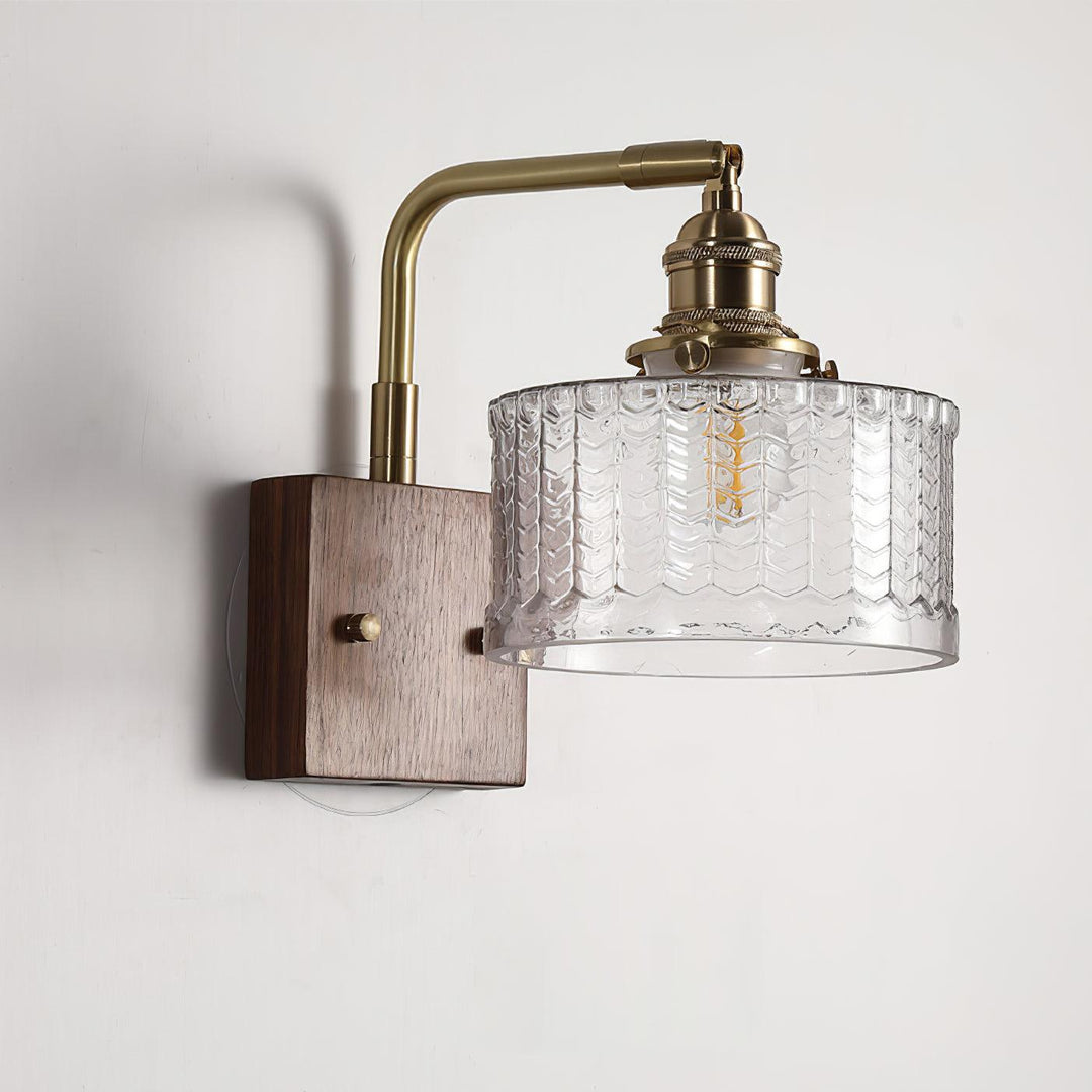 Rustikk Grønn Glassvegglampe med Trebase | Skanto