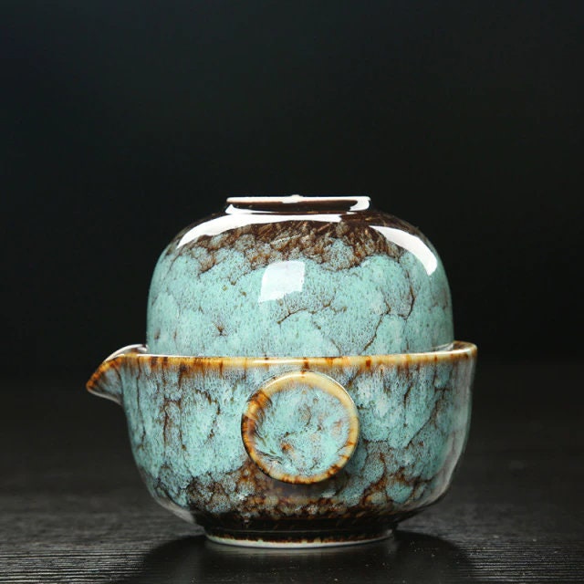 Norvo | Keramisk Gaiwan Sett kuai ke Te Sett Camping Kung Fu Te Sett 1 Tekanne 1 Kopp Reise Tekanne Kaffe Kopp Vann Mugge Kontor Kjele Drikkebestikk