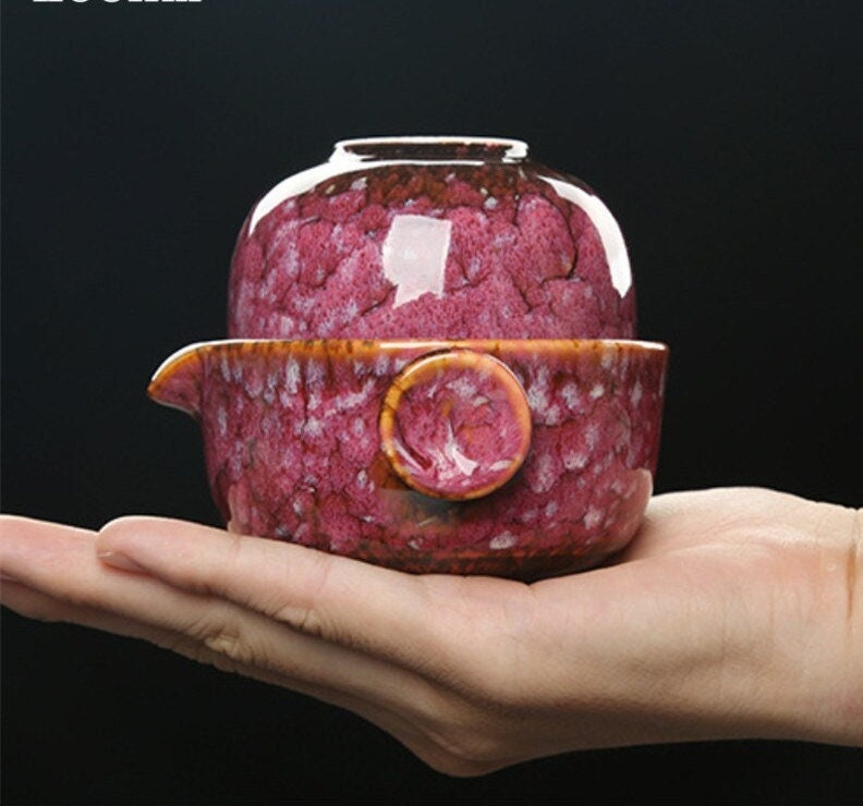 Norvo | Keramisk Gaiwan Sett kuai ke Te Sett Camping Kung Fu Te Sett 1 Tekanne 1 Kopp Reise Tekanne Kaffe Kopp Vann Mugge Kontor Kjele Drikkebestikk