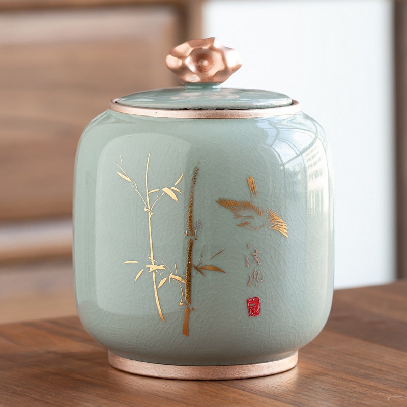 Norvo | Keramisk Tekanne Tea Cajon Teeboks Oppbevaring Te Beholder Fuktbestandig Forseglet Tank Oppbevaringsbeholder Godteri Krukke Oppbevaringsboks