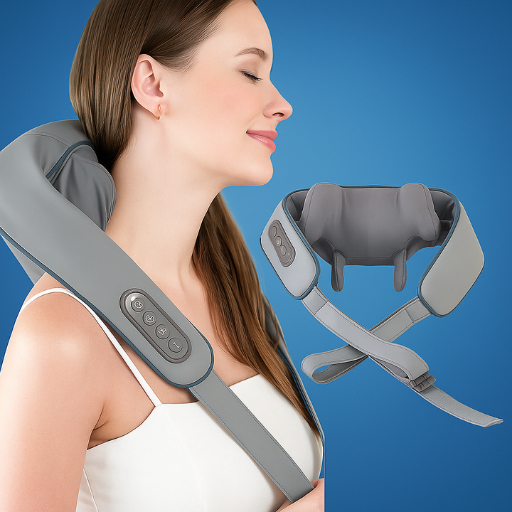 RelaxaPro | Shiatsu nakkemassasje – Varmeavlastning – Trådløs design – Ideell for kontor- og hjemmebruk Skanto