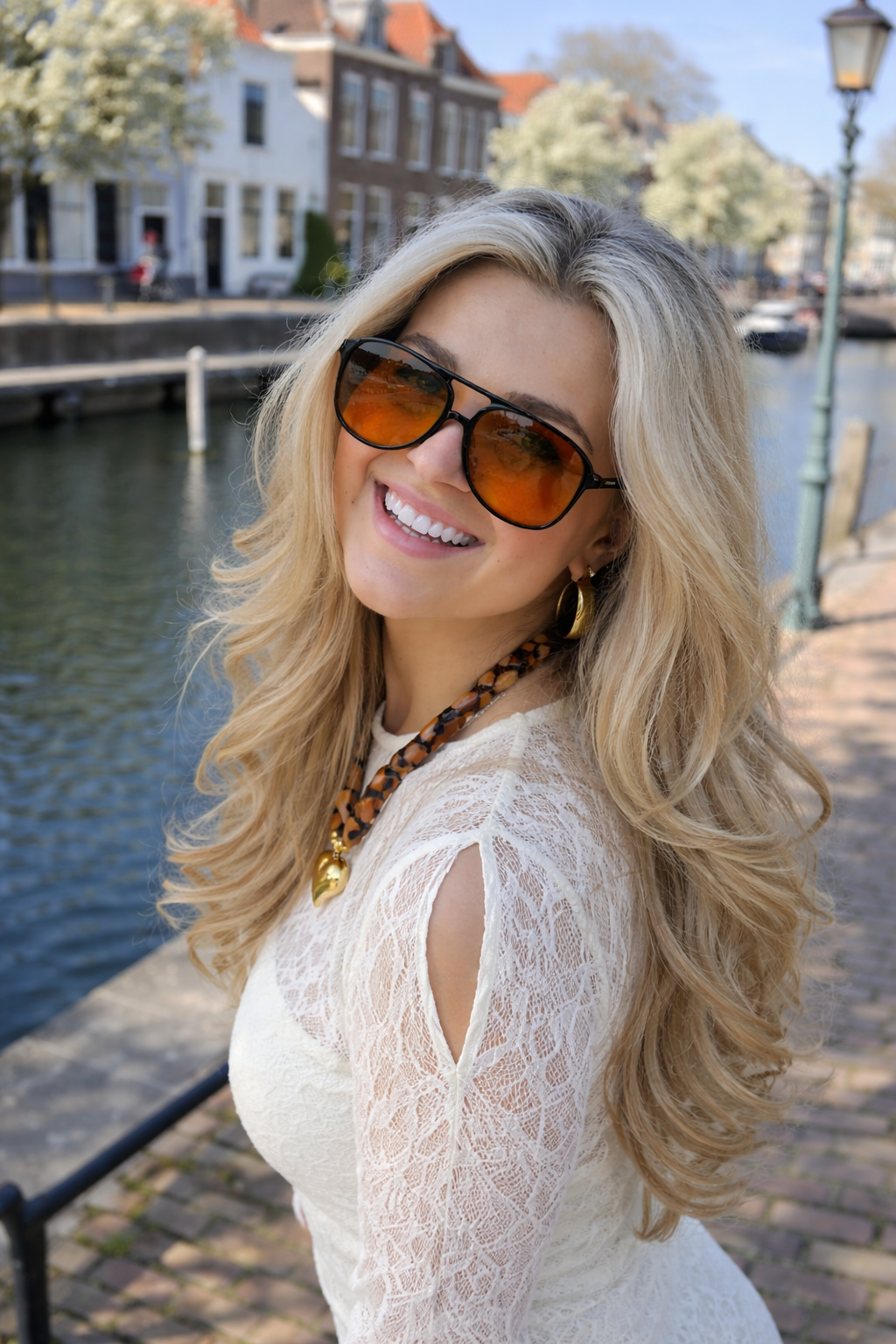 Oversized aviator solbriller med oransje linser og UV-beskyttelse | Skanto
