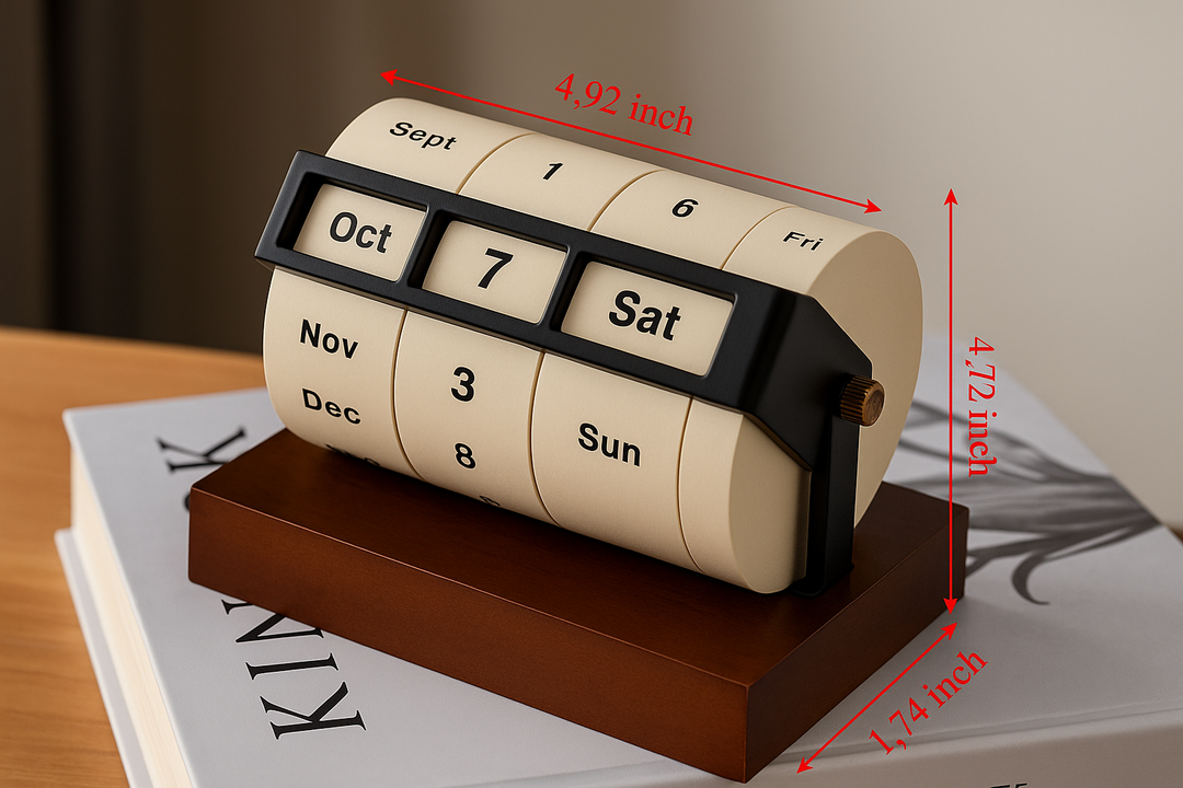 Skanto | Vintage Tre Perpetuum Flip Kalender – Gjenbrukbar Rotary Nedtelling Borddisplay