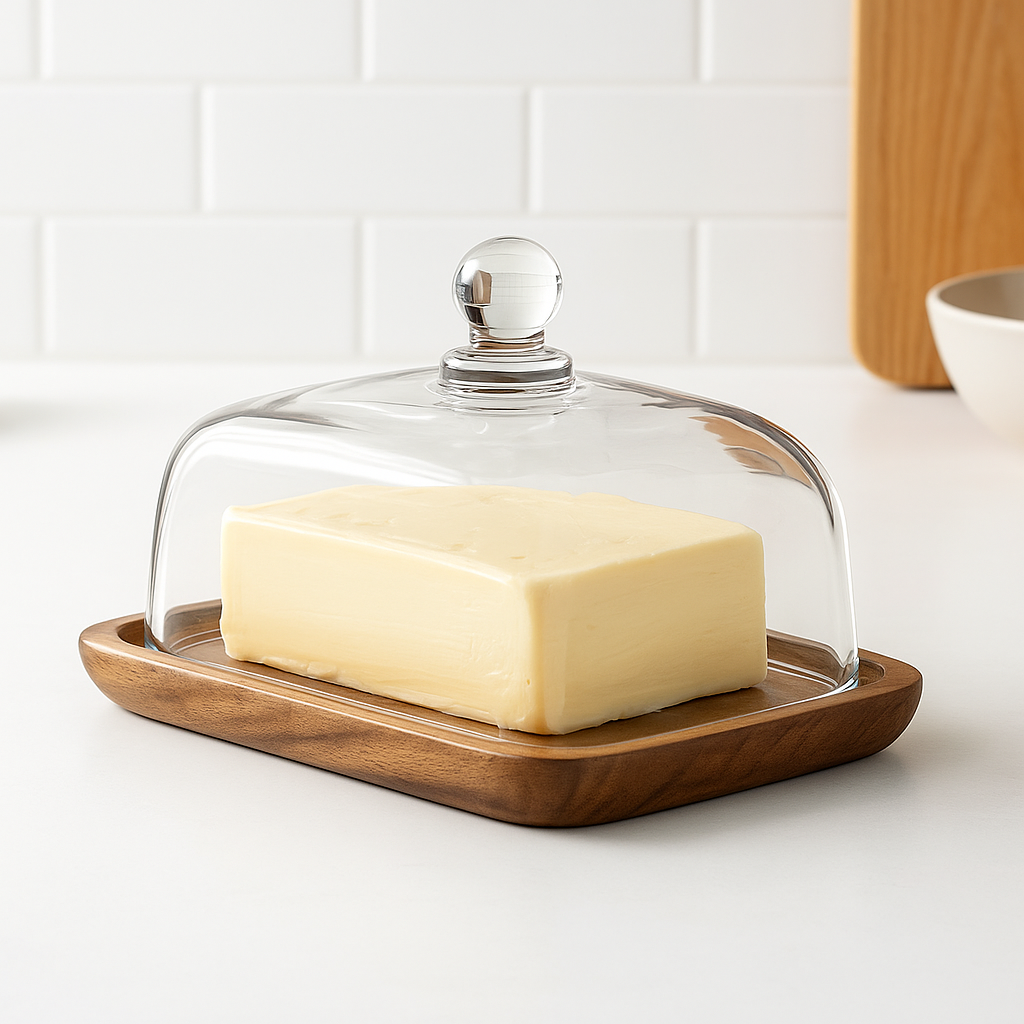 ButterVault smørskål med glasslokk og trebase | Skanto