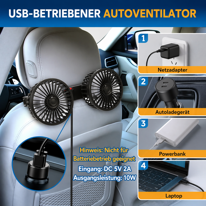 USB Vifte for Bil med 2 Hoder | Skanto