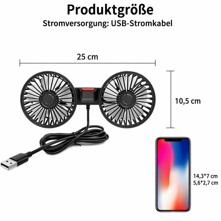 USB Vifte for Bil med 2 Hoder | Skanto