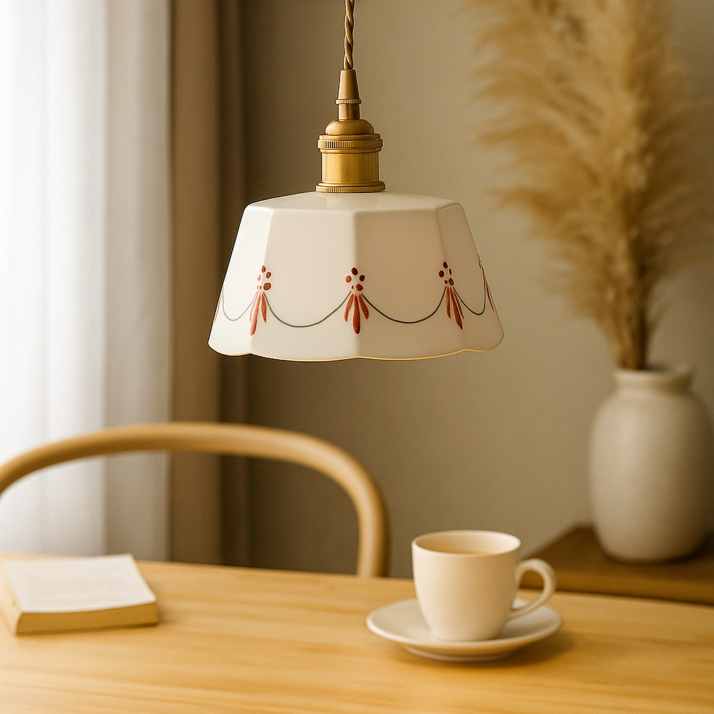 Elegant pendellampe med klassisk keramisk mønster Skanto