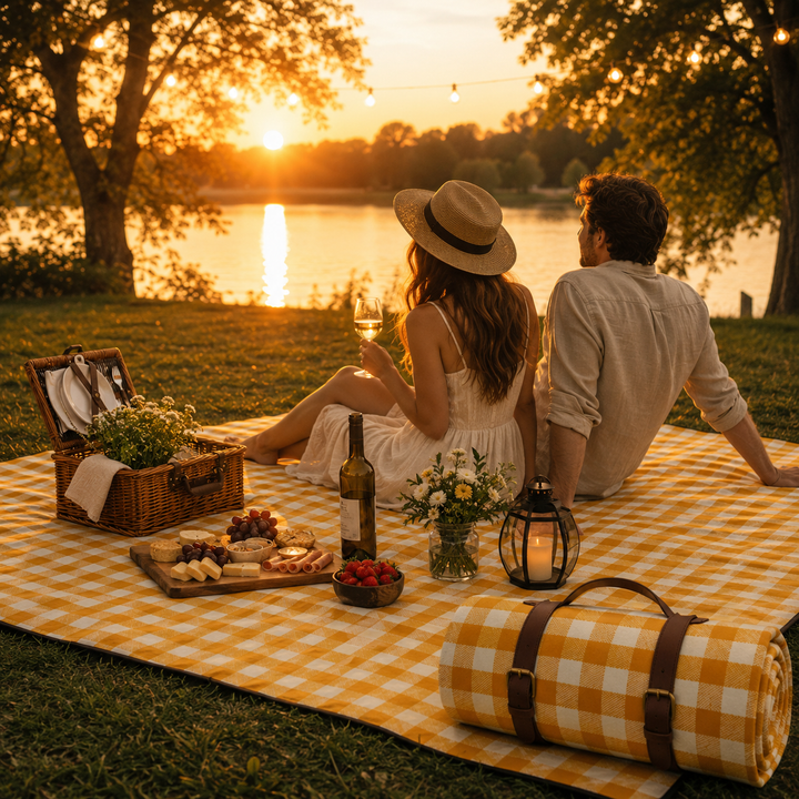 Picnicteppe vannavstøtende med lærbærerem | Skanto