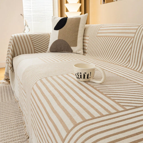 Skanto | Chenille Stripete Frynse Sofa Deksel
