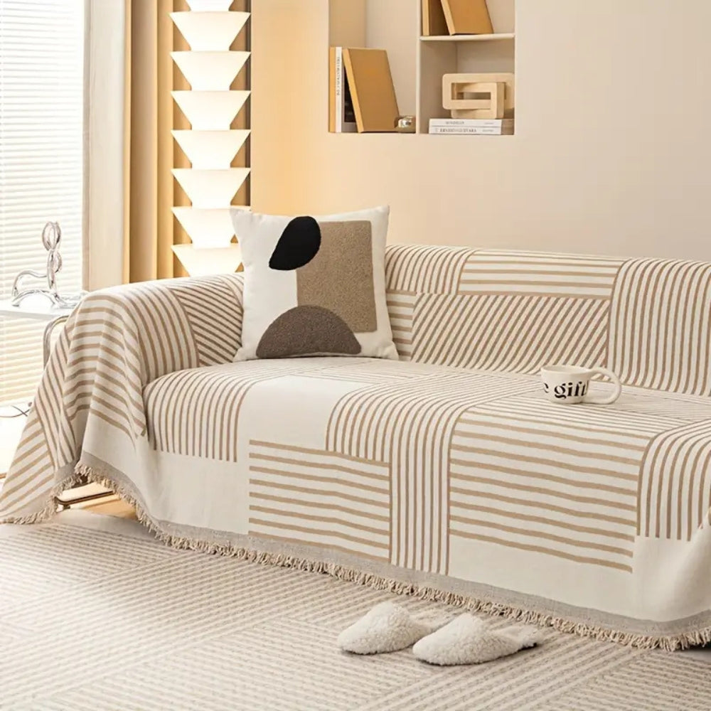 Skanto | Chenille Stripete Frynse Sofa Deksel