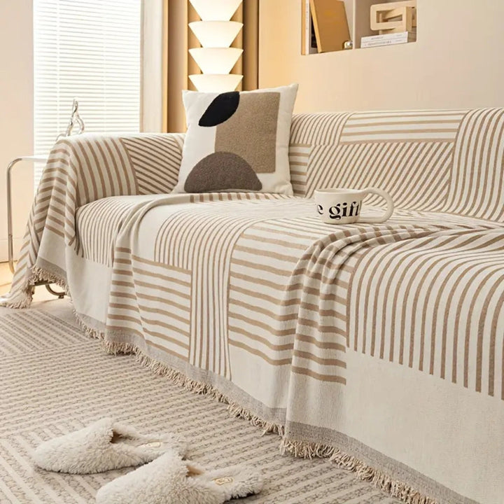 Skanto | Chenille Stripete Frynse Sofa Deksel