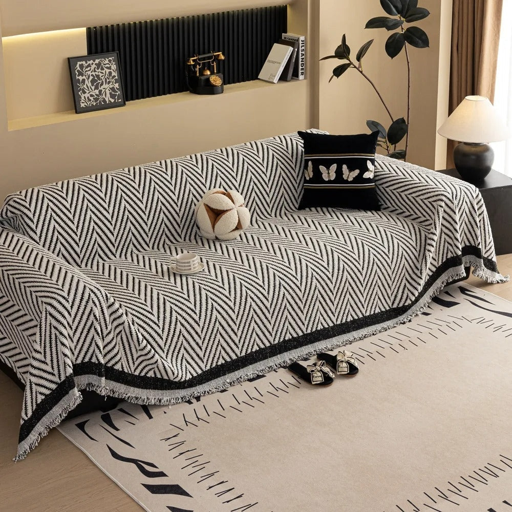 Skanto | Chevron Herringbone Frynse Sofa Deksel