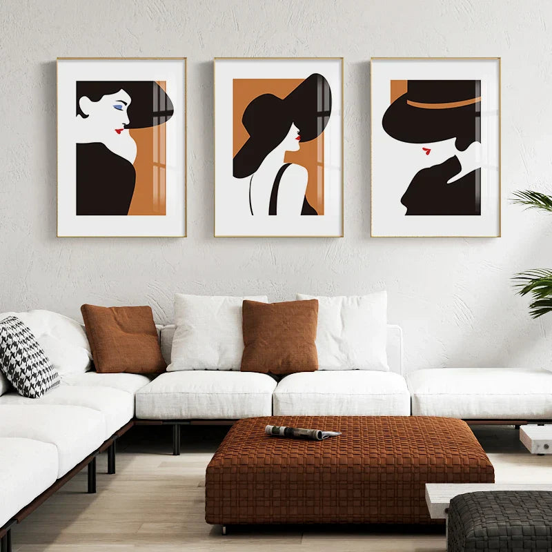 Big Hat Fashion Chic Lady Veverkunst Fine Art Lerretutskrifter Bilder For Stue Soverom Spisestue Salon Boutique Kunst Dekor | Skanto