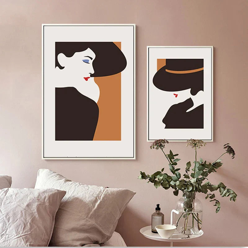Big Hat Fashion Chic Lady Veverkunst Fine Art Lerretutskrifter Bilder For Stue Soverom Spisestue Salon Boutique Kunst Dekor | Skanto