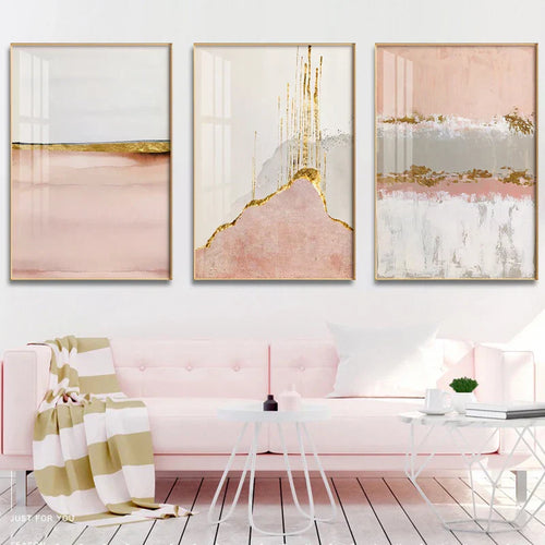 Chic Abstrakt Gylden Rosa Veggkunst Fin Kunst Lærredstrykk Moderne Bilder For Samtidsstue Soverom Hotellrom Kunstdekor | Skanto