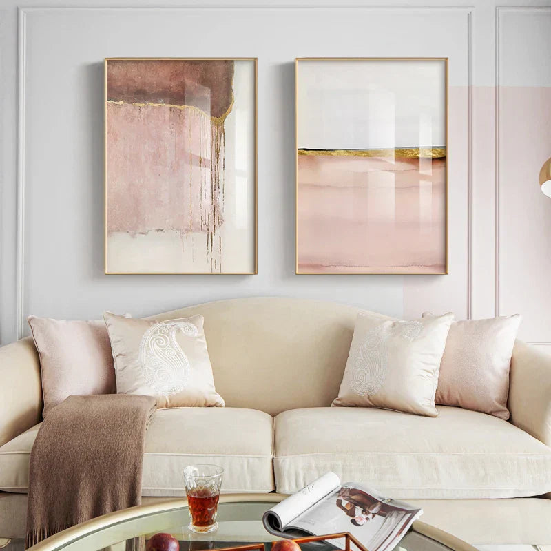 Chic Abstrakt Gylden Rosa Veggkunst Fin Kunst Lærredstrykk Moderne Bilder For Samtidsstue Soverom Hotellrom Kunstdekor | Skanto